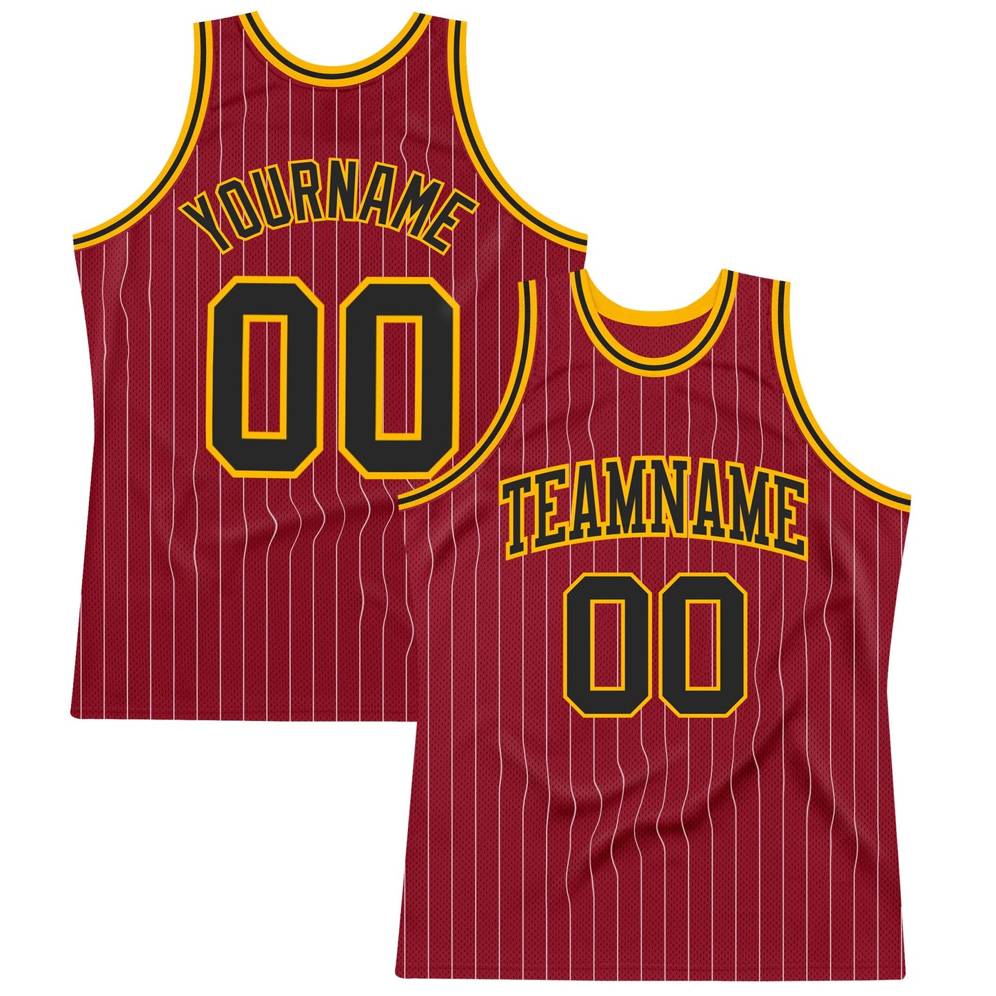 Custom Maroon White Pinstripe Black-Gold Authentic Basketball Jersey - Sky-Custom