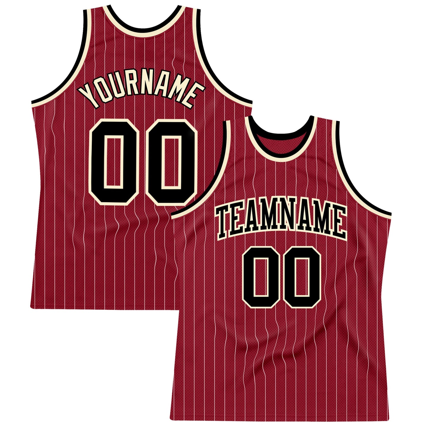 Custom Maroon White Pinstripe Black-Cream Authentic Basketball Jersey - Sky-Custom