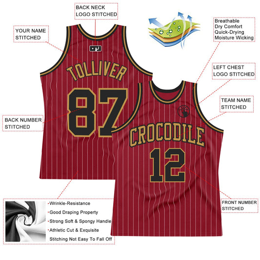 Custom Maroon White Pinstripe Black-Old Gold Authentic Basketball Jersey - Sky-Custom