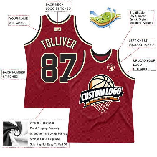 Custom Maroon Black-Cream Authentic Throwback Basketball Jersey - Sky-Custom