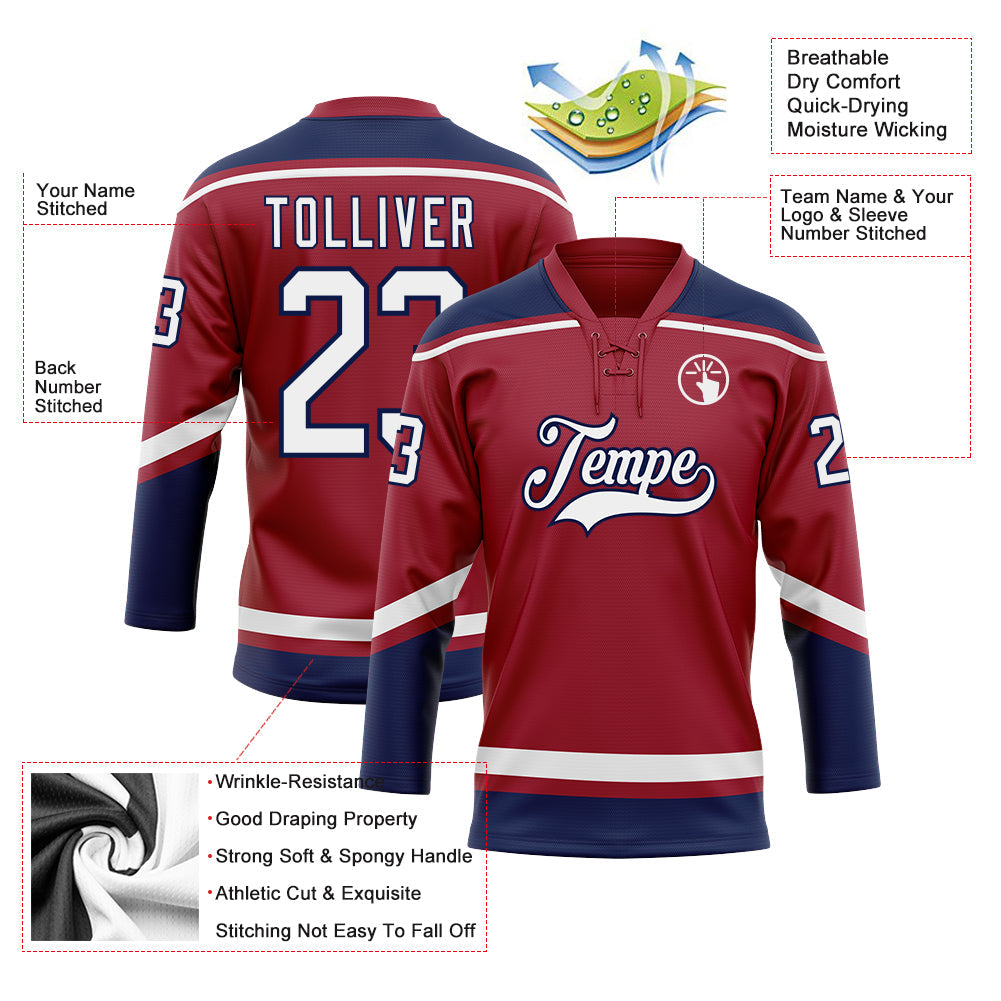 Custom Maroon White-Navy Hockey Lace Neck Jersey - Sky-Custom