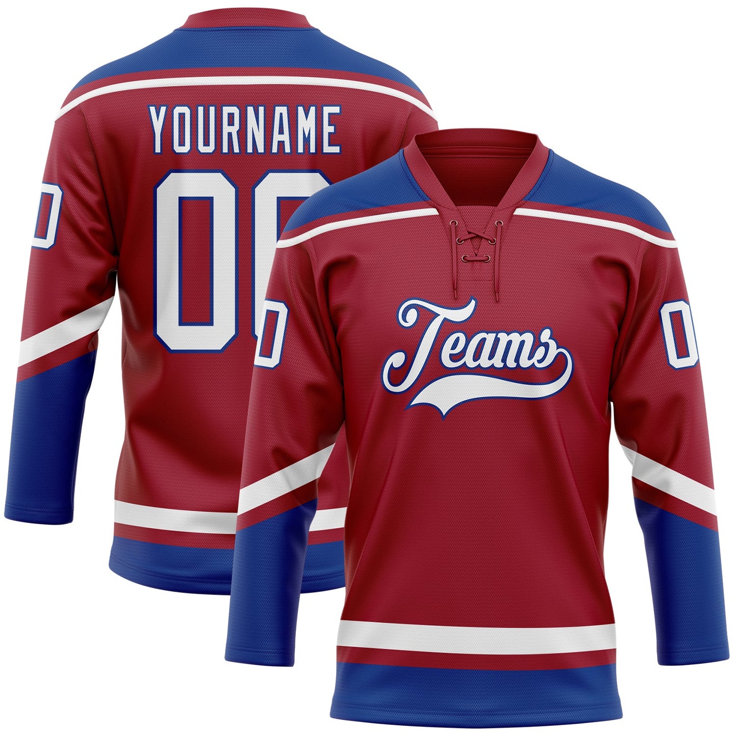 Custom Maroon White-Royal Hockey Lace Neck Jersey - Sky-Custom
