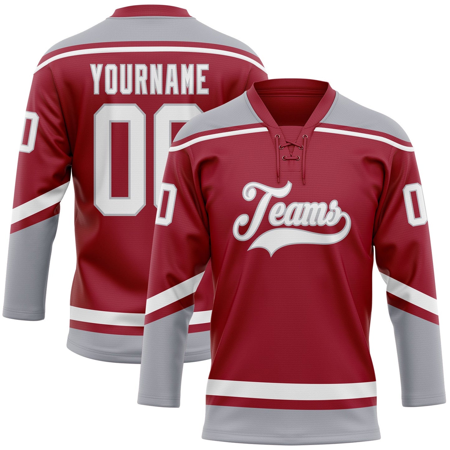 Custom Maroon White-Gray Hockey Lace Neck Jersey - Sky-Custom