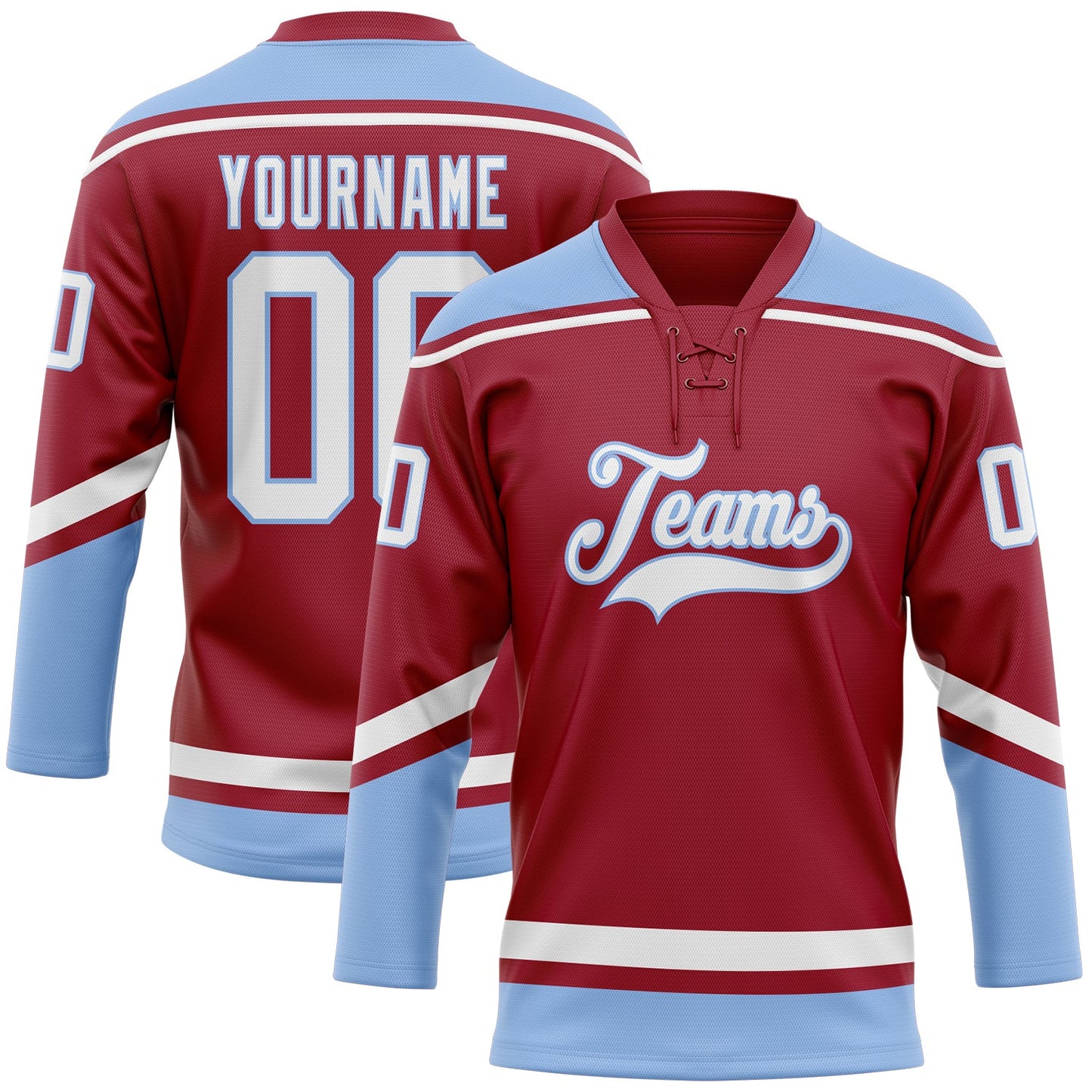 Custom Maroon White-Light Blue Hockey Lace Neck Jersey - Sky-Custom