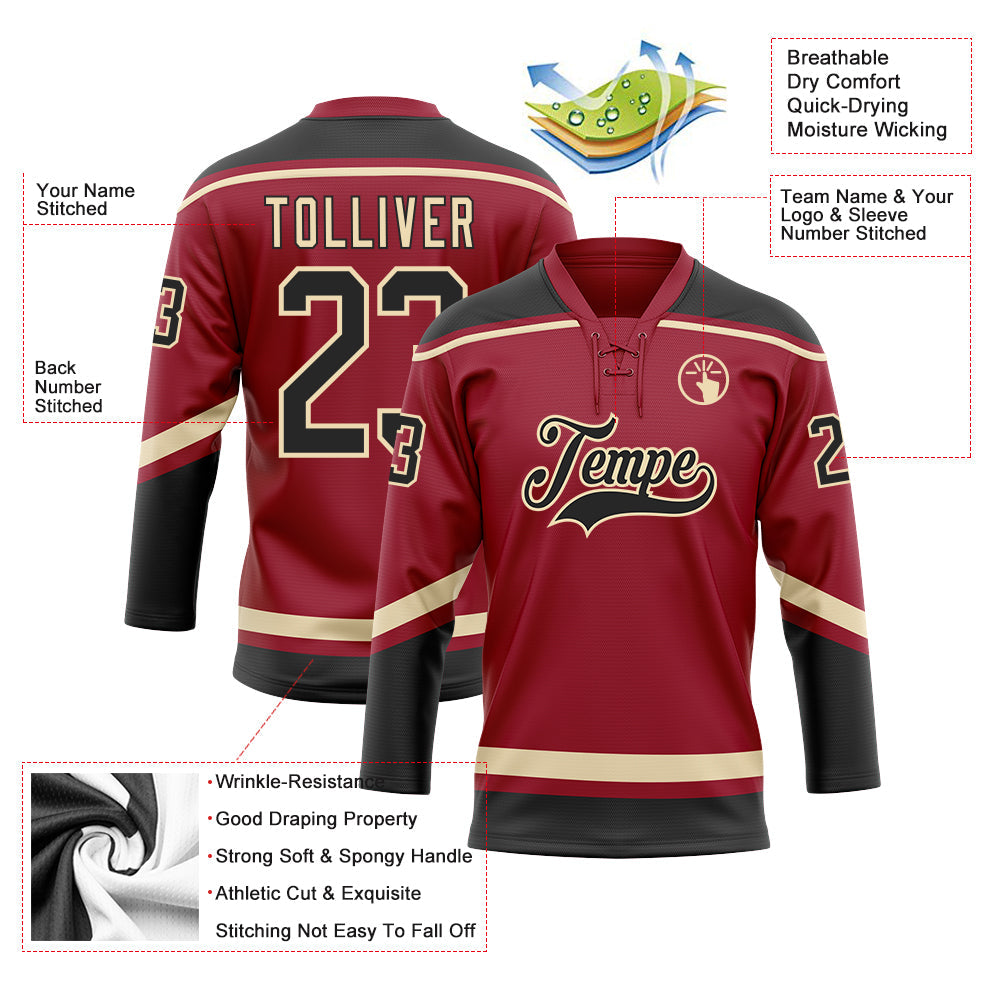 Custom Maroon Black-City Cream Hockey Lace Neck Jersey - Sky-Custom