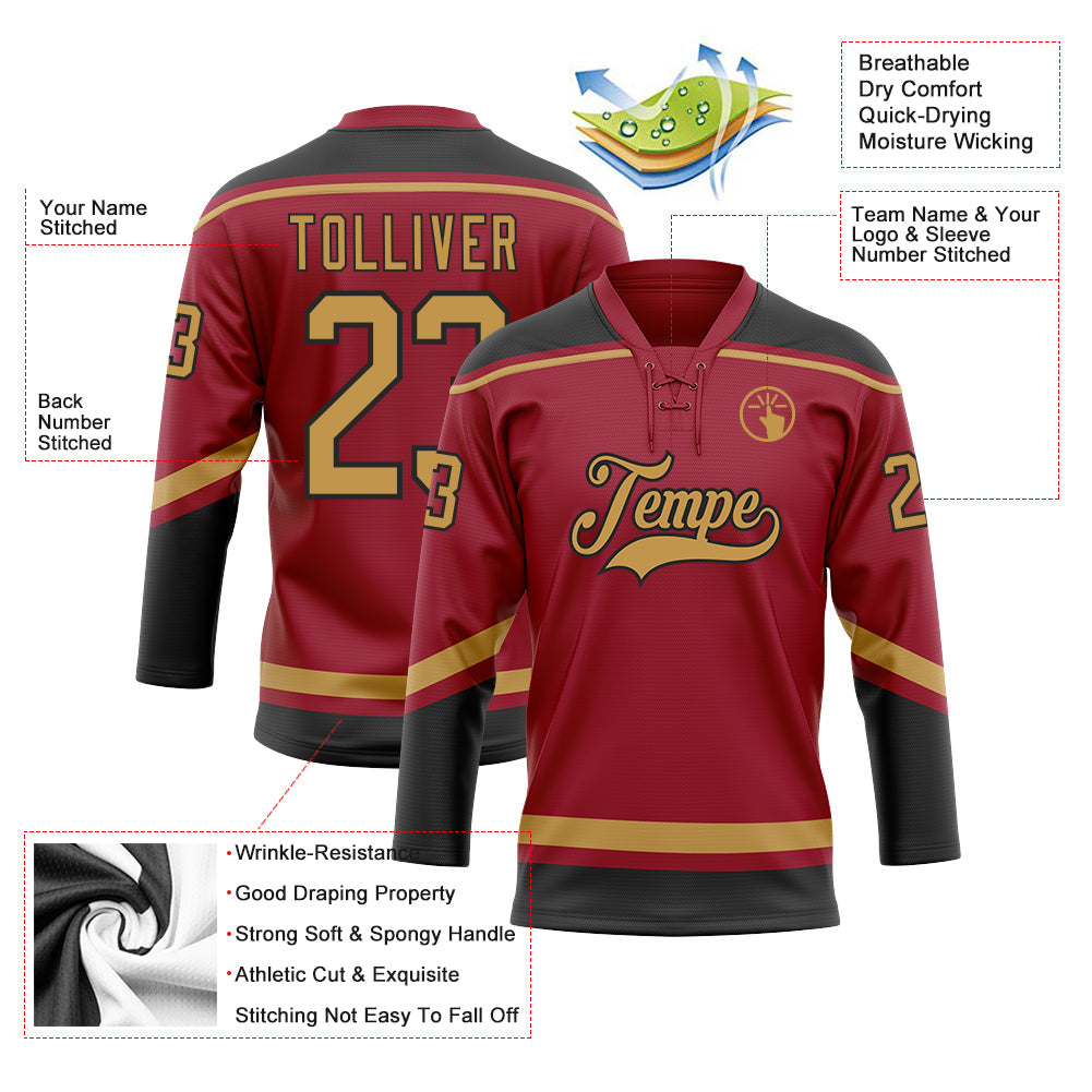 Custom Maroon Old Gold-Black Hockey Lace Neck Jersey - Sky-Custom