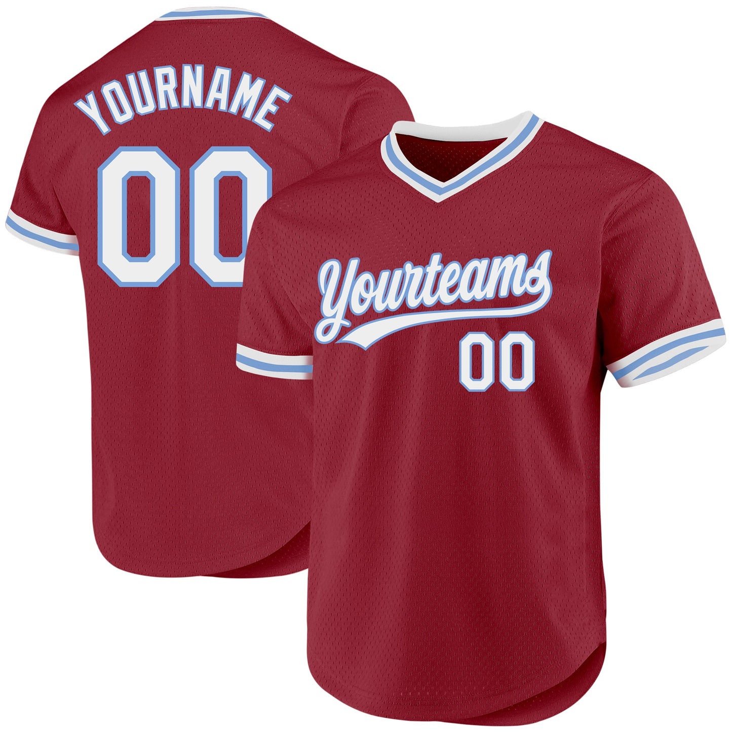 Custom Maroon White-Light Blue Authentic Throwback Baseball Jersey - Sky-Custom
