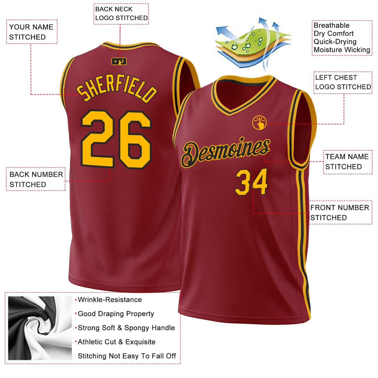 Custom Maroon Gold-Black Authentic Throwback Basketball Jersey - Sky-Custom