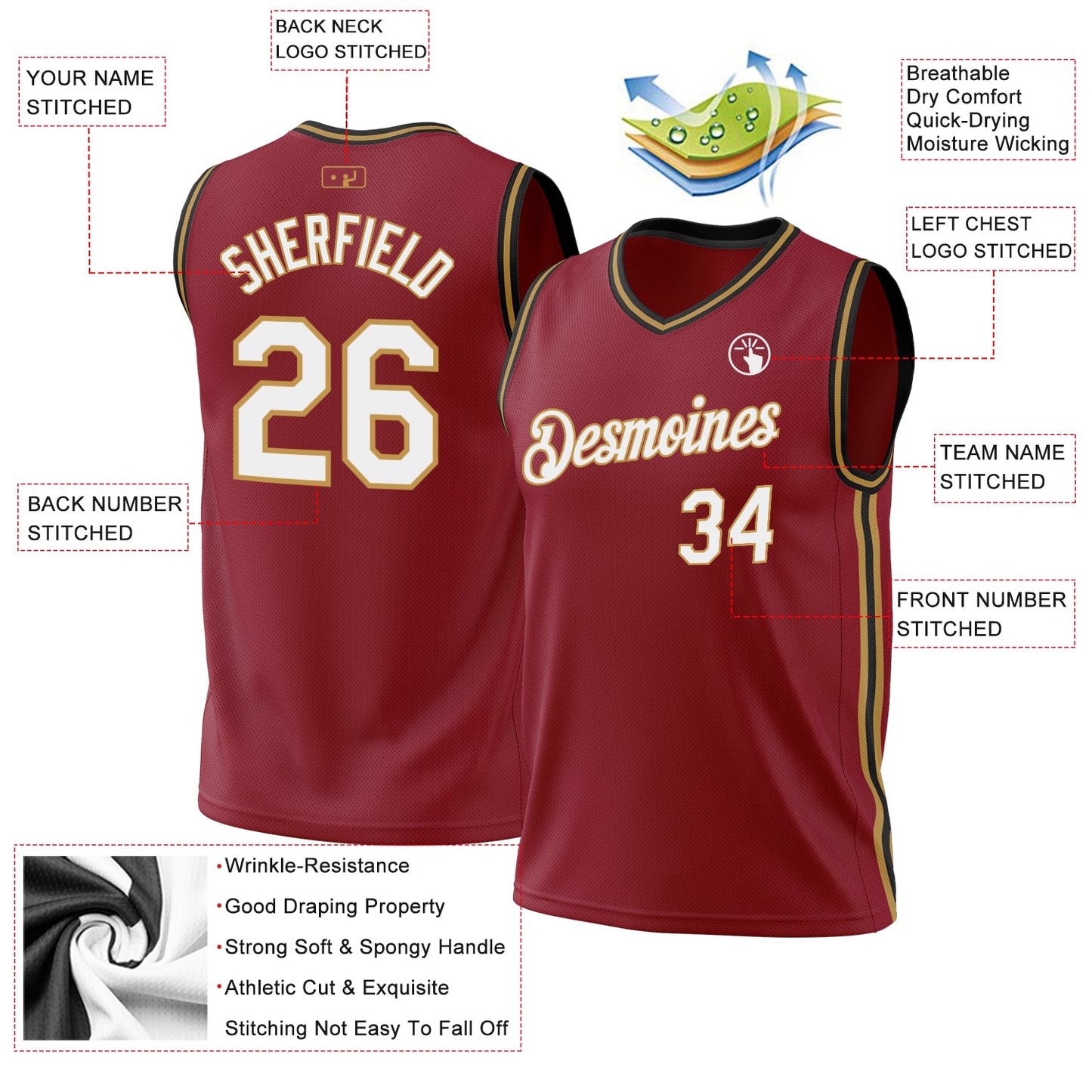 Custom Maroon Old Gold-Black Authentic Throwback Basketball Jersey - Sky-Custom