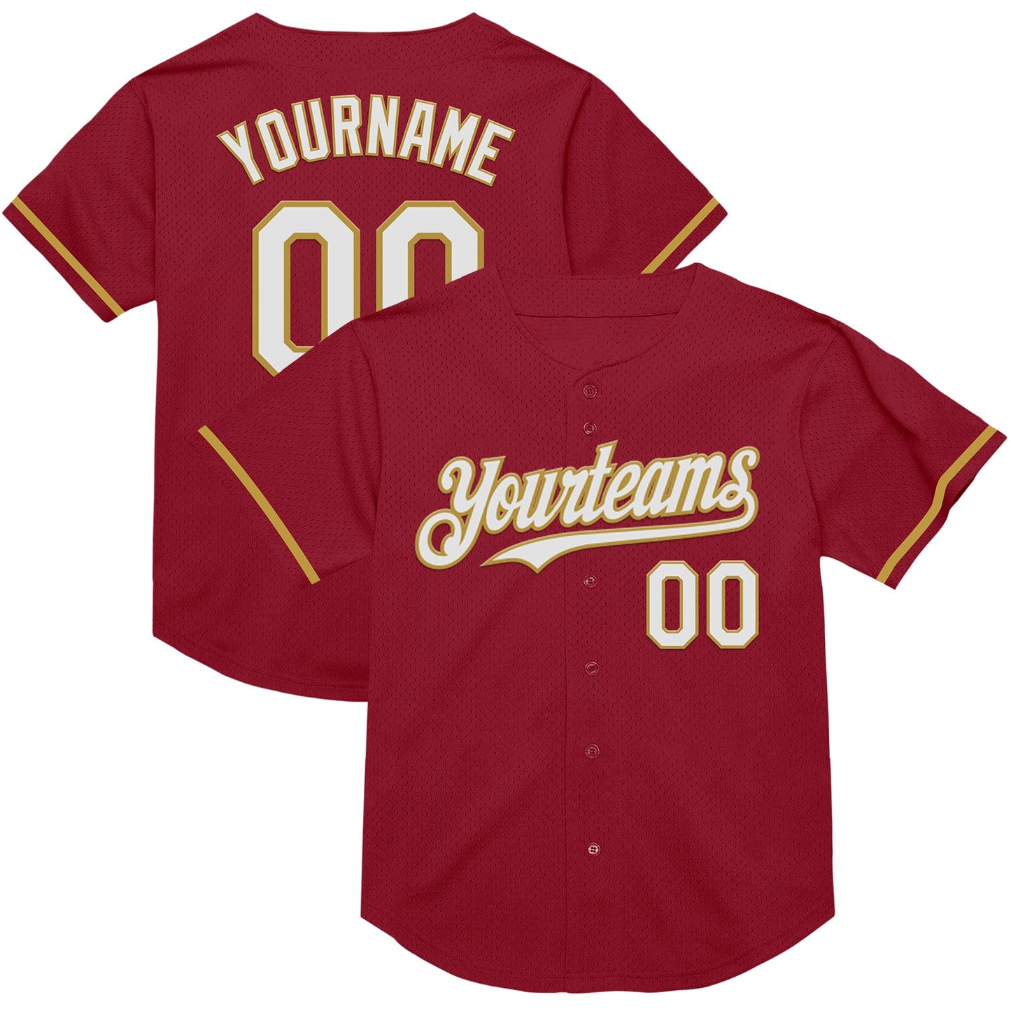 Custom Maroon White-Old Gold Mesh Authentic Throwback Baseball Jersey - Sky-Custom