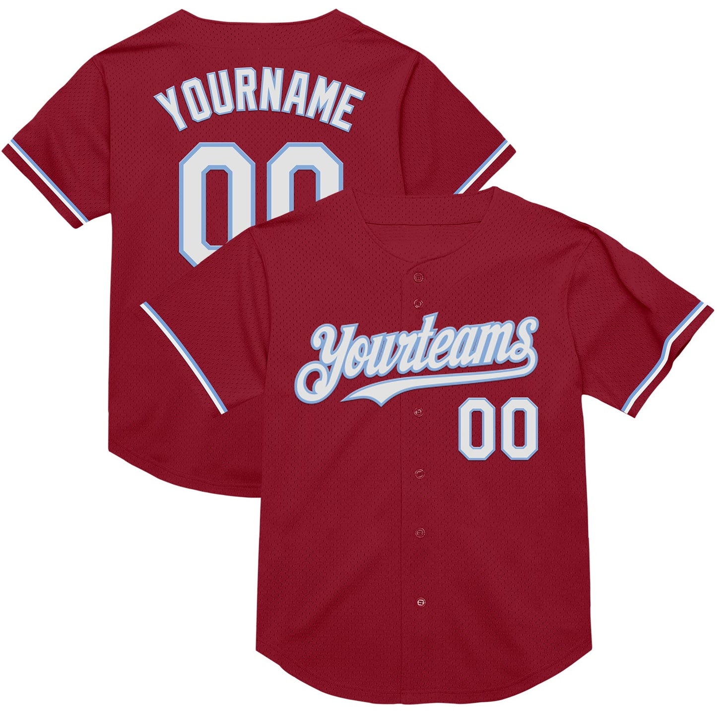 Custom Maroon White-Light Blue Mesh Authentic Throwback Baseball Jersey - Sky-Custom