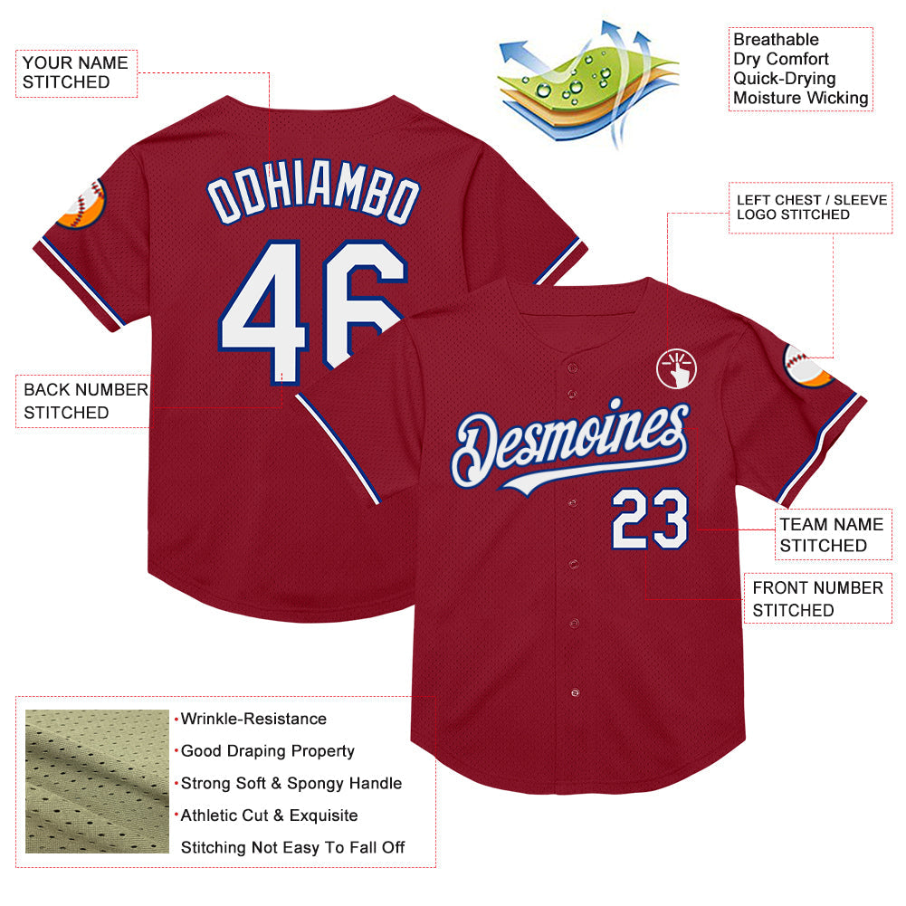 Custom Maroon White-Royal Mesh Authentic Throwback Baseball Jersey - Sky-Custom