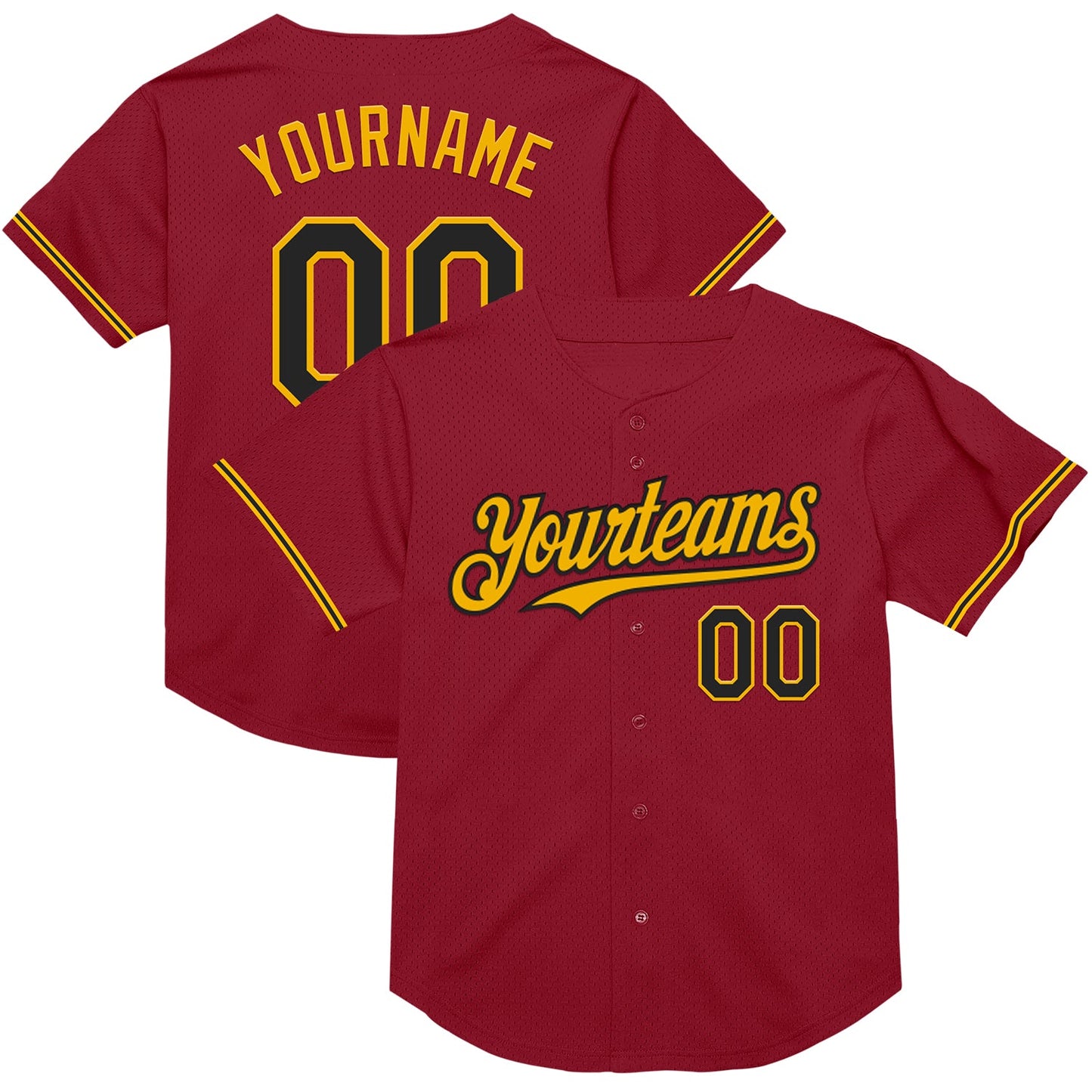 Custom Maroon Black-Gold Mesh Authentic Throwback Baseball Jersey - Sky-Custom