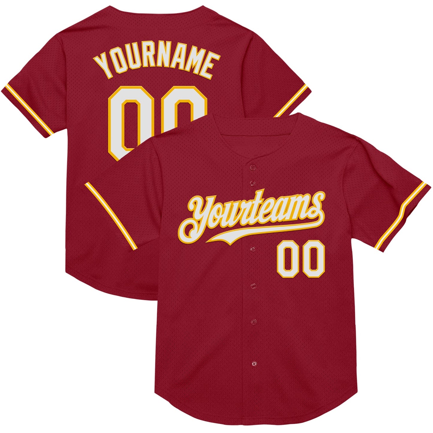 Custom Maroon White-Gold Mesh Authentic Throwback Baseball Jersey - Sky-Custom