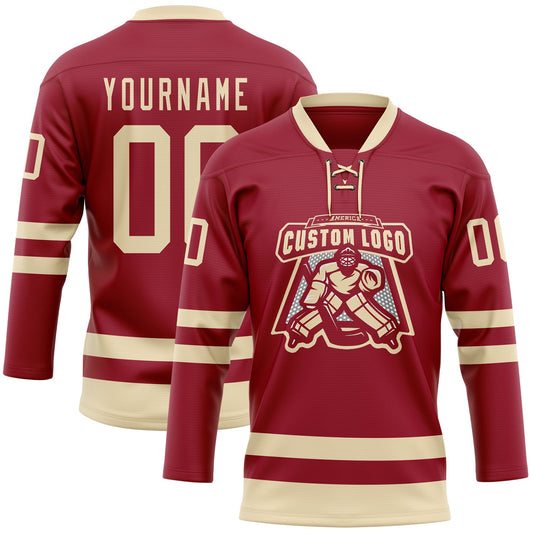 Custom Maroon Cream Hockey Lace Neck Jersey - Sky-Custom