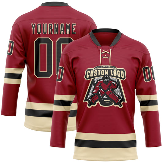 Custom Maroon Black-Cream Hockey Lace Neck Jersey - Sky-Custom