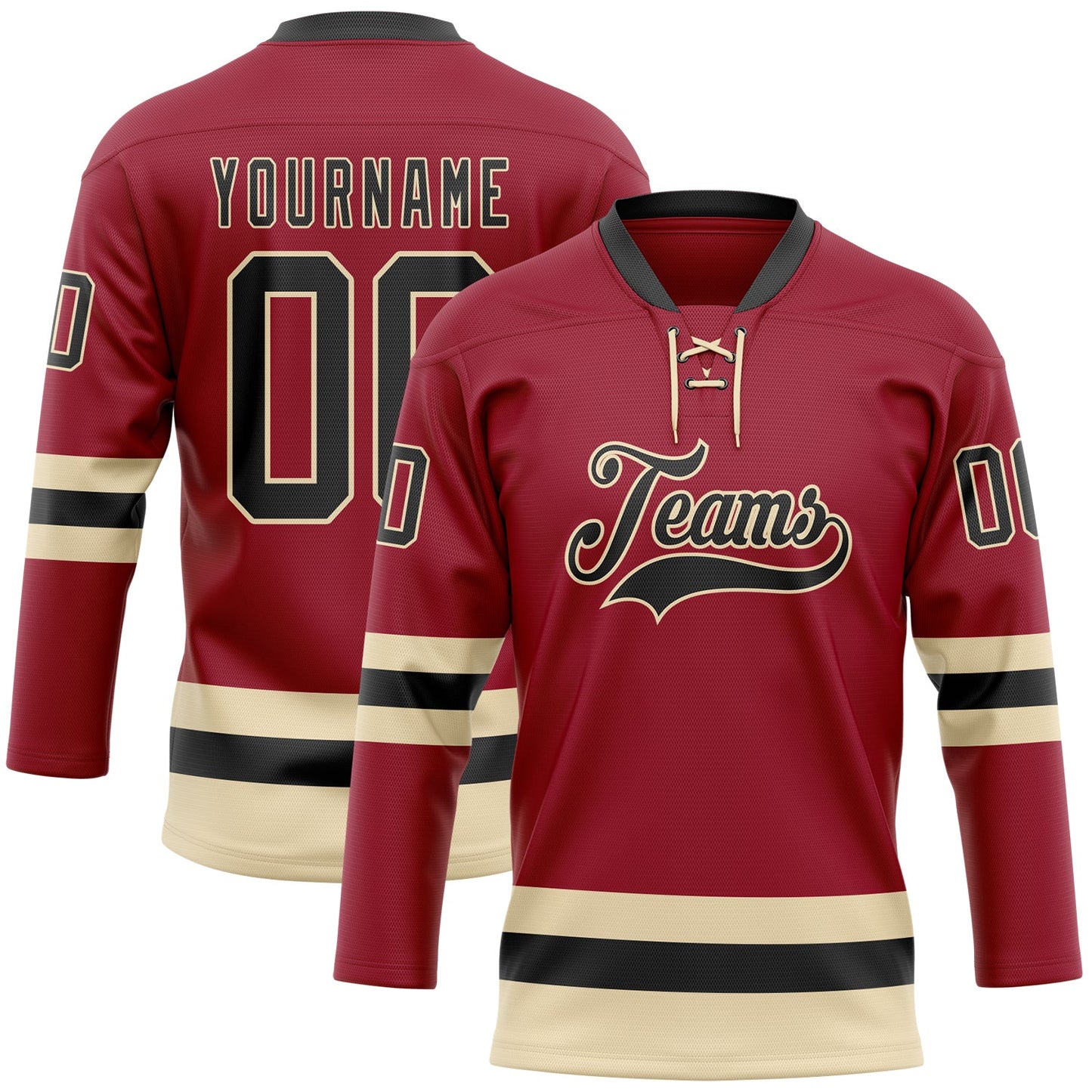 Custom Maroon Black-Cream Hockey Lace Neck Jersey - Sky-Custom