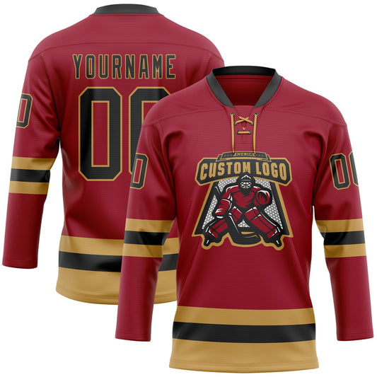 Custom Maroon Black-Old Gold Hockey Lace Neck Jersey - Sky-Custom