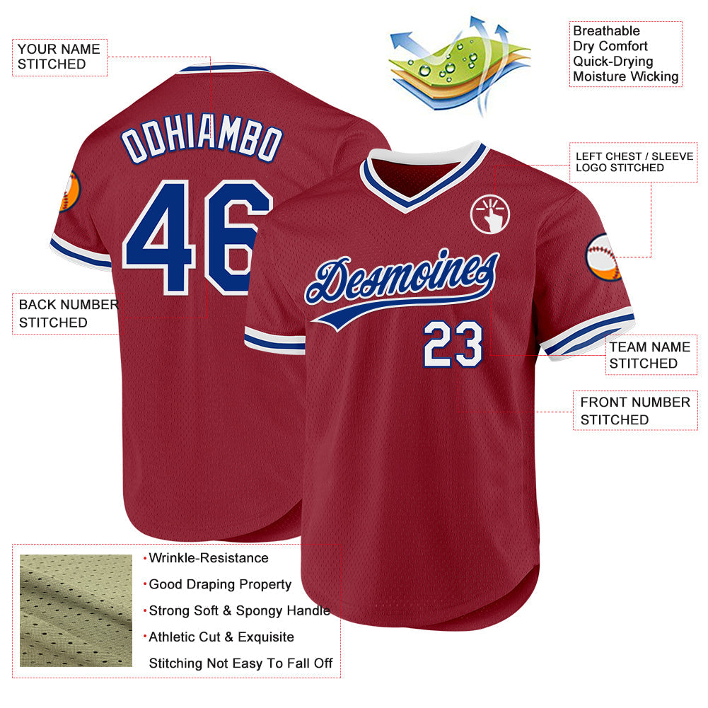 Custom Maroon Royal-White Authentic Throwback Baseball Jersey - Sky-Custom