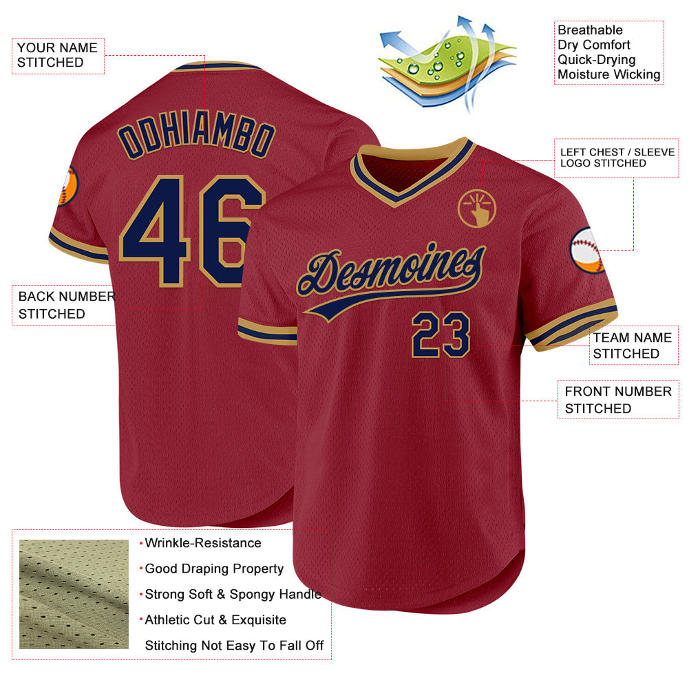 Custom Maroon Navy-Old Gold Authentic Throwback Baseball Jersey - Sky-Custom
