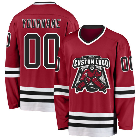 Custom Maroon Black-White Hockey Jersey - Sky-Custom