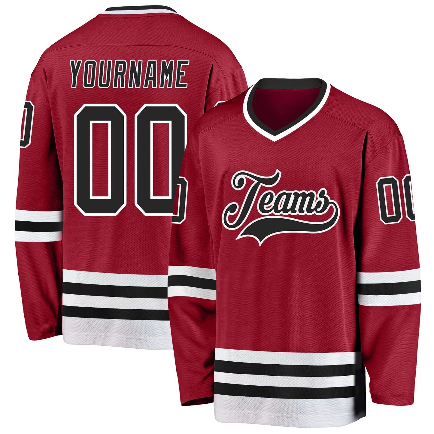 Custom Maroon Black-White Hockey Jersey - Sky-Custom