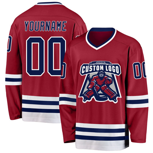 Custom Maroon Navy-White Hockey Jersey - Sky-Custom
