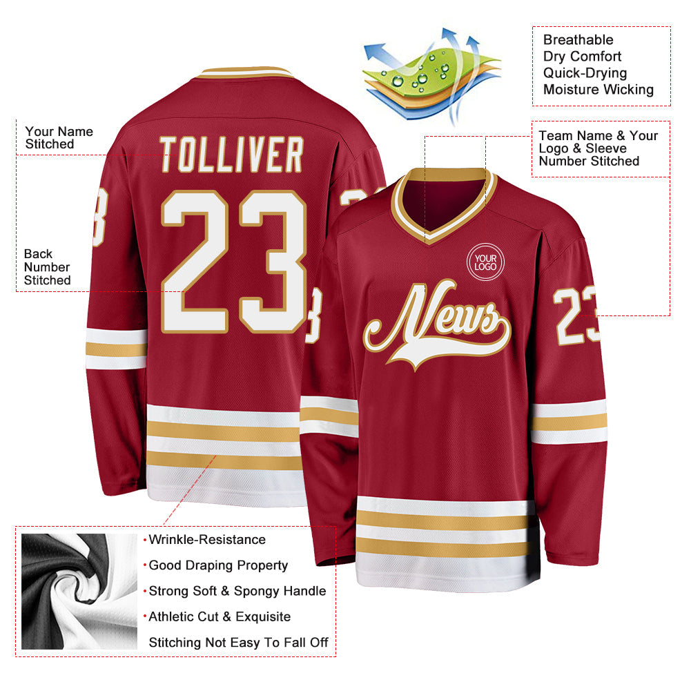 Custom Maroon White-Old Gold Hockey Jersey - Sky-Custom