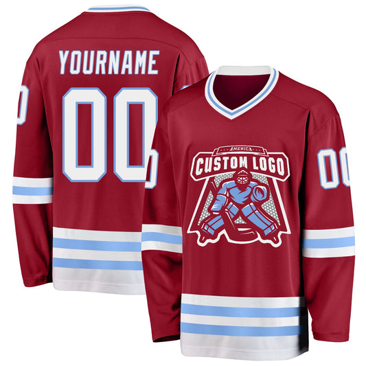 Custom Maroon White-Light Blue Hockey Jersey - Sky-Custom