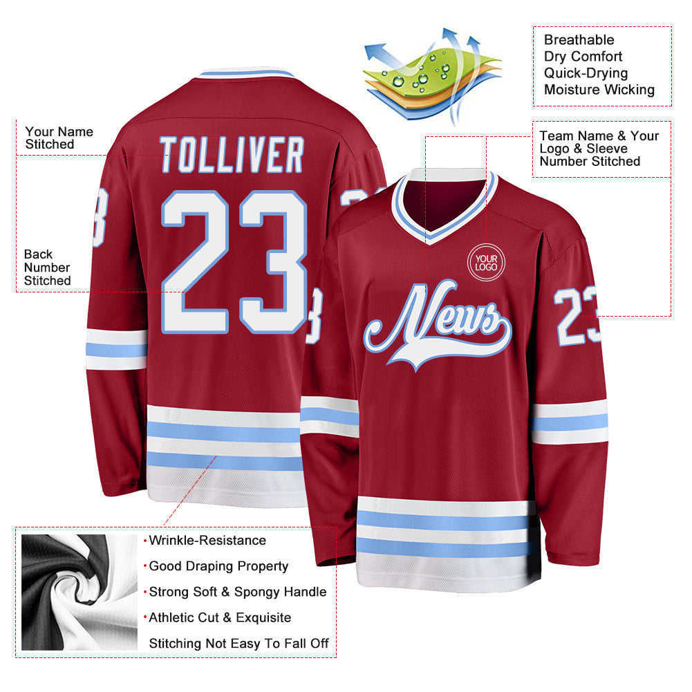 Custom Maroon White-Light Blue Hockey Jersey - Sky-Custom