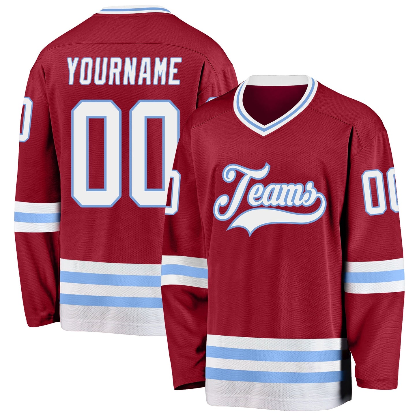 Custom Maroon White-Light Blue Hockey Jersey - Sky-Custom