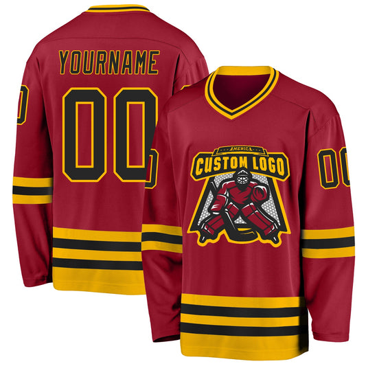 Custom Maroon Black-Gold Hockey Jersey - Sky-Custom