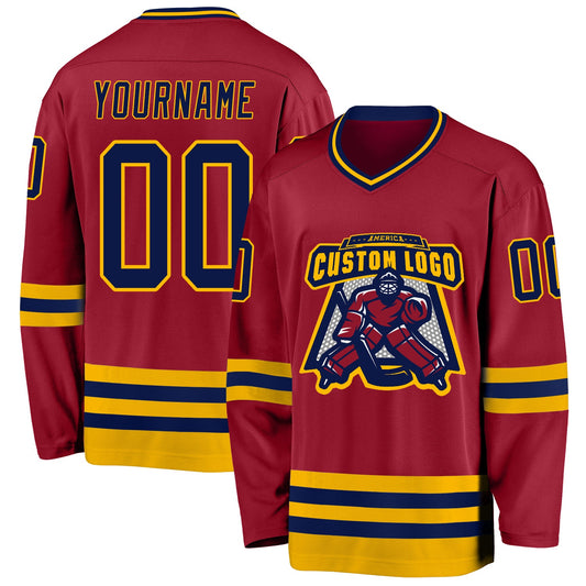 Custom Maroon Navy-Gold Hockey Jersey - Sky-Custom