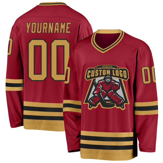 Custom Maroon Old Gold-Black Hockey Jersey - Sky-Custom