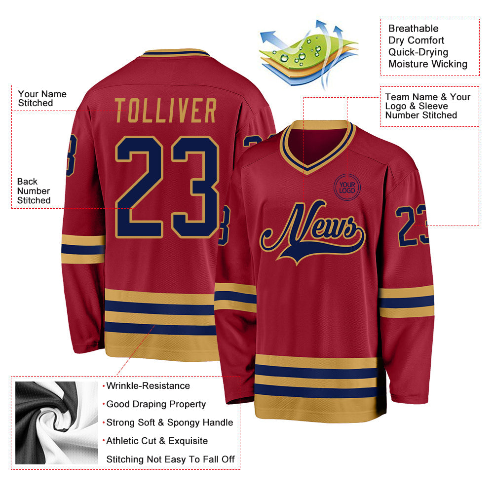 Custom Maroon Navy-Old Gold Hockey Jersey - Sky-Custom