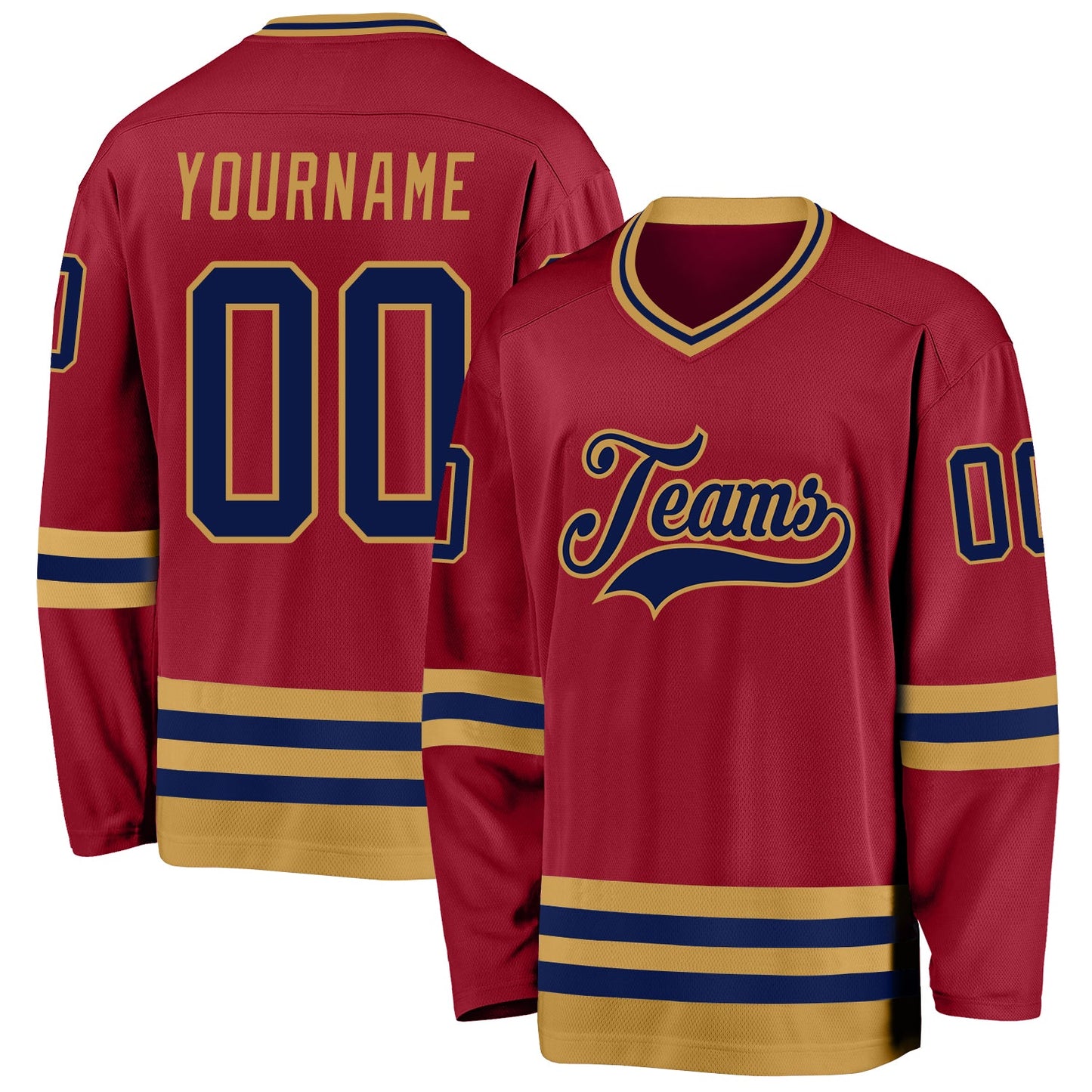 Custom Maroon Navy-Old Gold Hockey Jersey - Sky-Custom