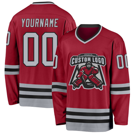 Custom Maroon Gray-Black Hockey Jersey - Sky-Custom