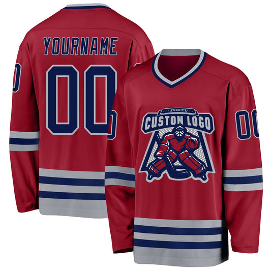 Custom Maroon Navy-Gray Hockey Jersey - Sky-Custom
