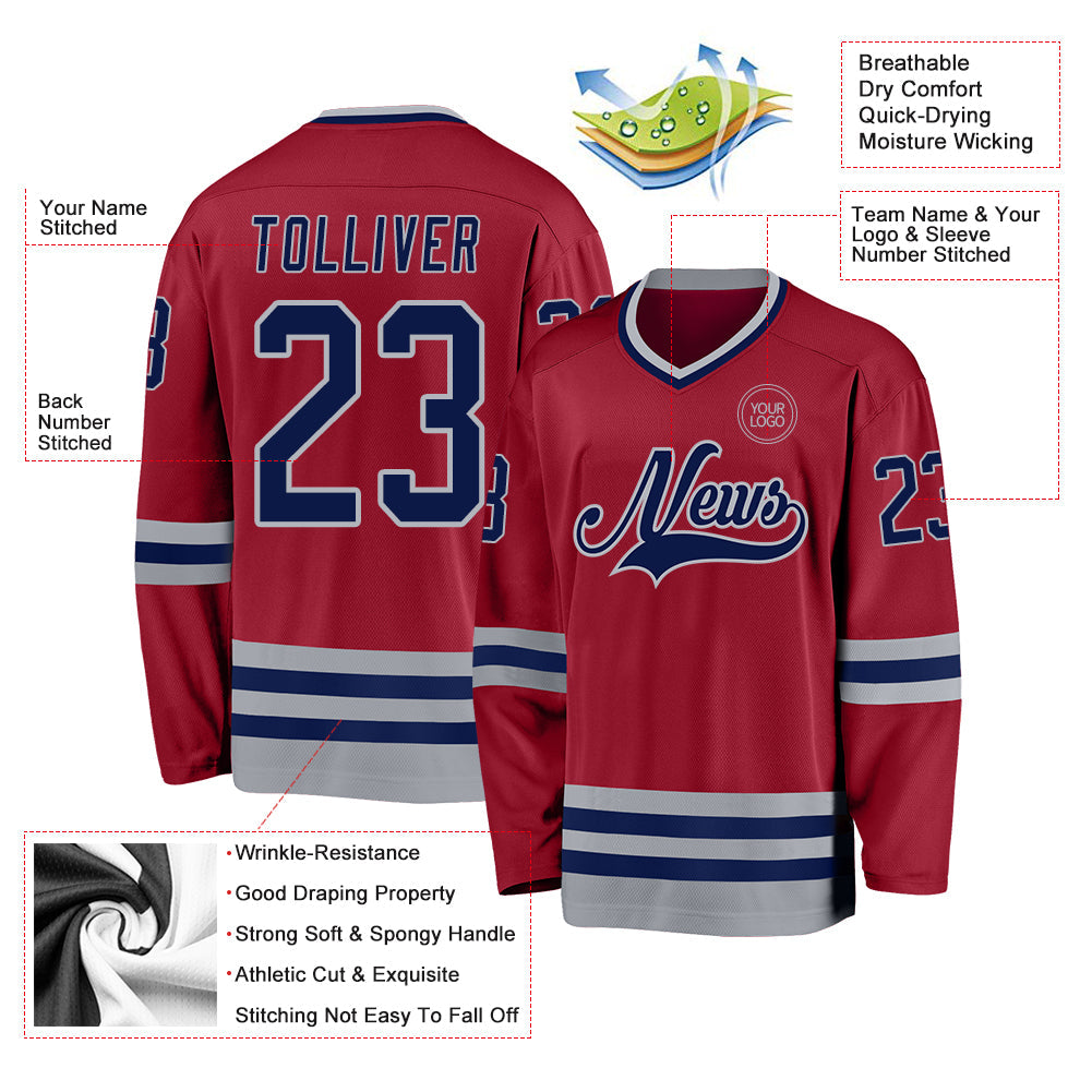 Custom Maroon Navy-Gray Hockey Jersey - Sky-Custom