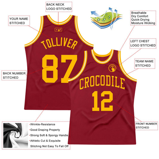 Custom Maroon Gold-White Authentic Throwback Basketball Jersey - Sky-Custom