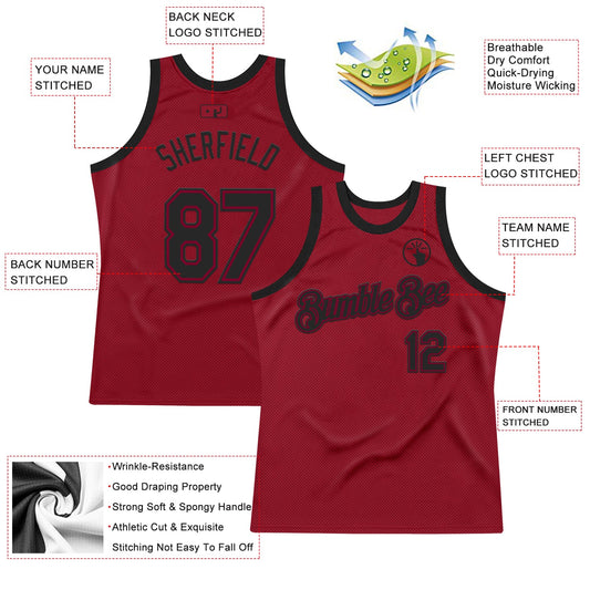 Custom Maroon Black Authentic Throwback Basketball Jersey - Sky-Custom