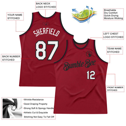 Custom Maroon White-Black Authentic Throwback Basketball Jersey - Sky-Custom