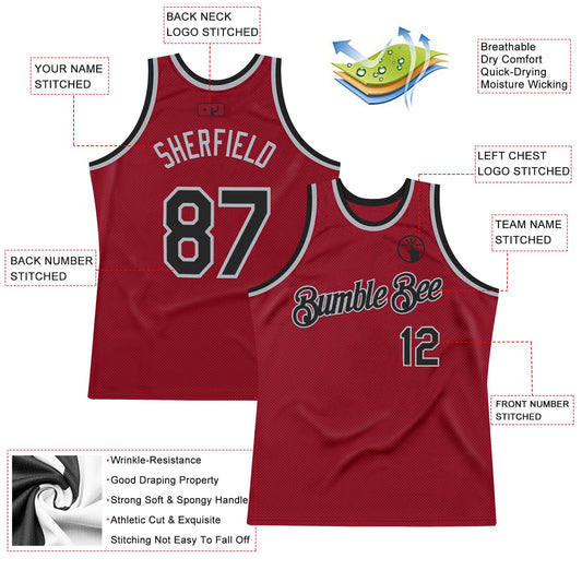 Custom Maroon Black-Gray Authentic Throwback Basketball Jersey - Sky-Custom