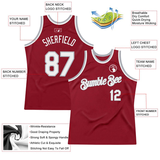 Custom Maroon White-Gray Authentic Throwback Basketball Jersey - Sky-Custom