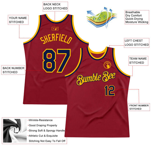 Custom Maroon Navy-Gold Authentic Throwback Basketball Jersey - Sky-Custom
