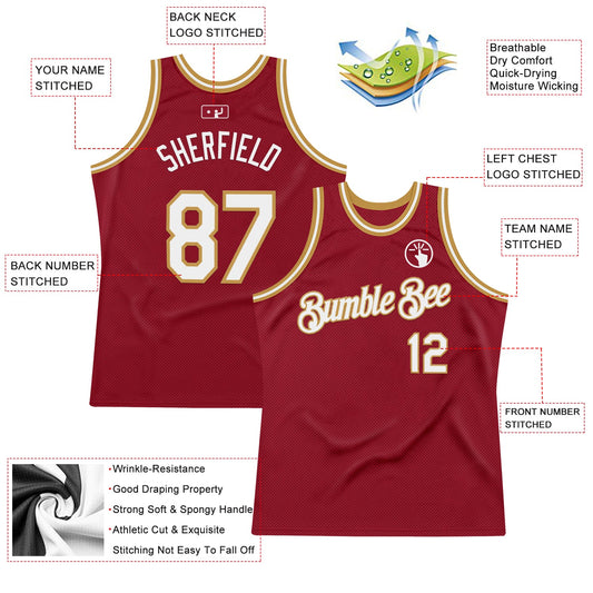 Custom Maroon White-Old Gold Authentic Throwback Basketball Jersey - Sky-Custom