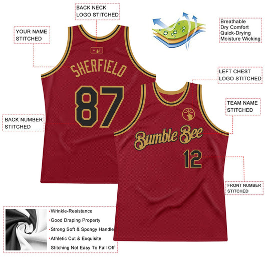 Custom Maroon Black-Old Gold Authentic Throwback Basketball Jersey - Sky-Custom