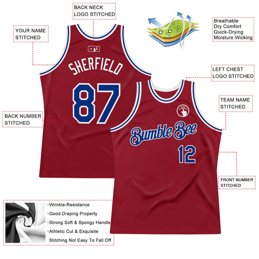 Custom Maroon Royal-White Authentic Throwback Basketball Jersey - Sky-Custom