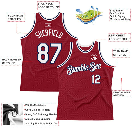 Custom Maroon White-Navy Authentic Throwback Basketball Jersey - Sky-Custom