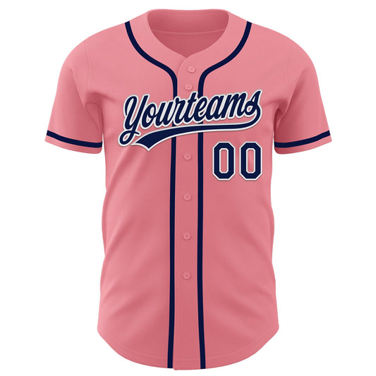 Custom Medium Pink Navy-White Authentic Baseball Jersey - Sky-Custom